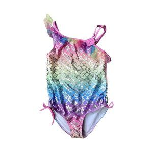 Bmagical Girls Swimsuit One Piece One Side Ruffle Strap Rainbow Mermaid, Size 8